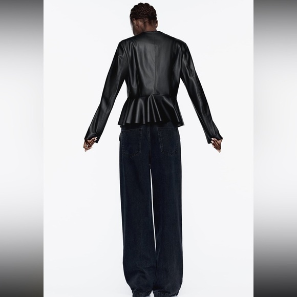 NEW ZARA Faux Vegan Leather Peplum Blazer Long Sleeve Jacket - Picture 9 of 9